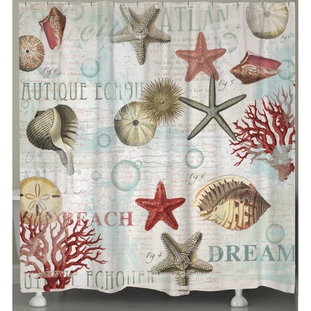 Laural Home Dream Beach Shells Shower Curtain - 72"x72" - Beach - Polyester- NIP